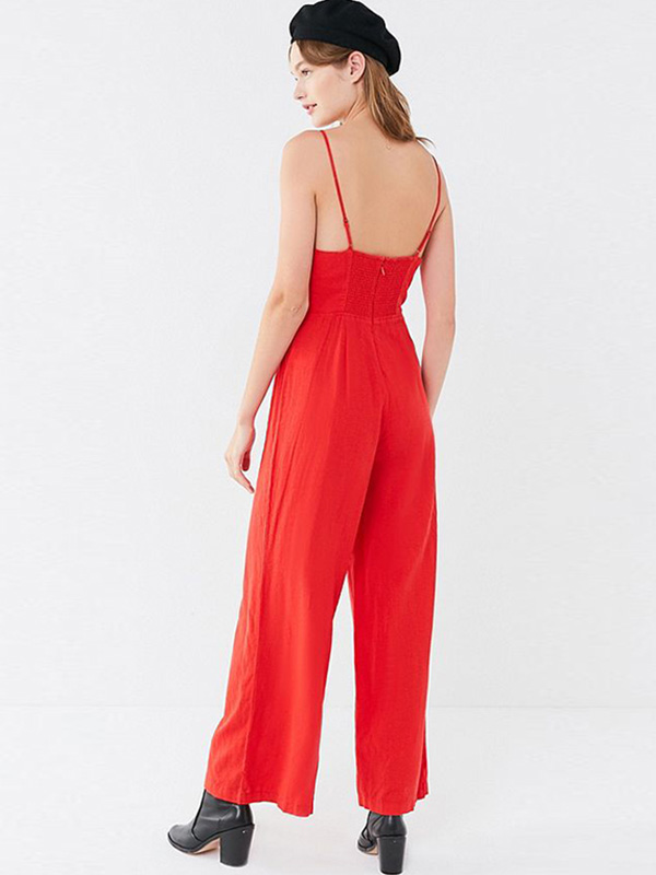 Spaghetti Strap High Waist Loose Overalls Jumpsuit
