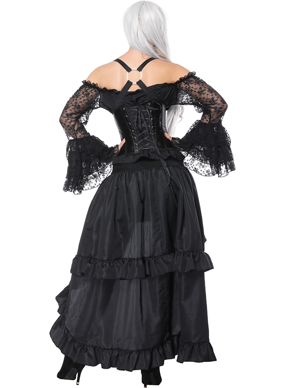 Spaghetti Strap Long Train Overbust Corset Dress