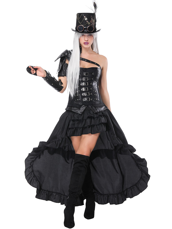 Steampunk Faux Leather Buckle Corset Dress 