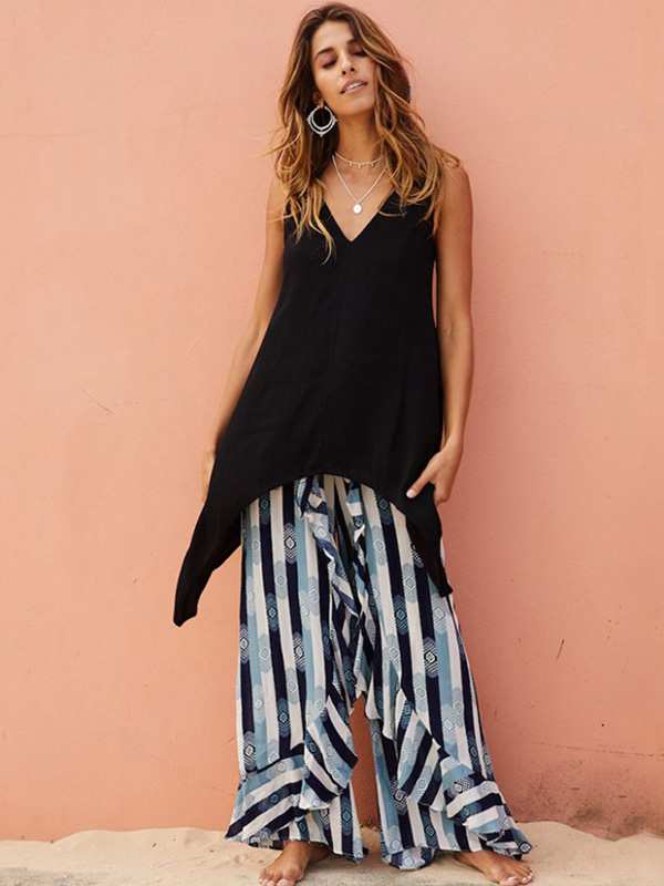 Stripe High Waist Women Wide Leg Pants