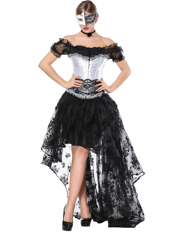 Transparent Lace Irregular Overbust Corset Dress