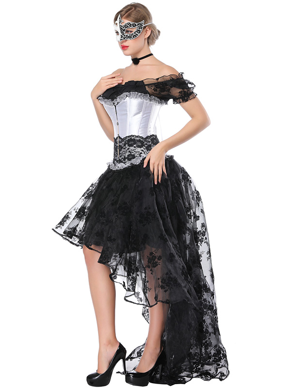 Transparent Lace Irregular Overbust Corset Dress
