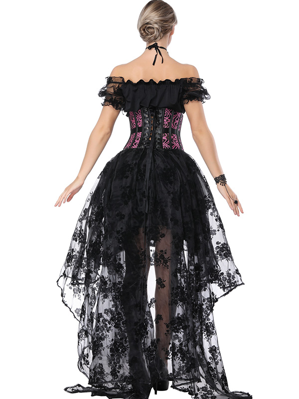Transparent Lace Overbust Corset Dress Rose