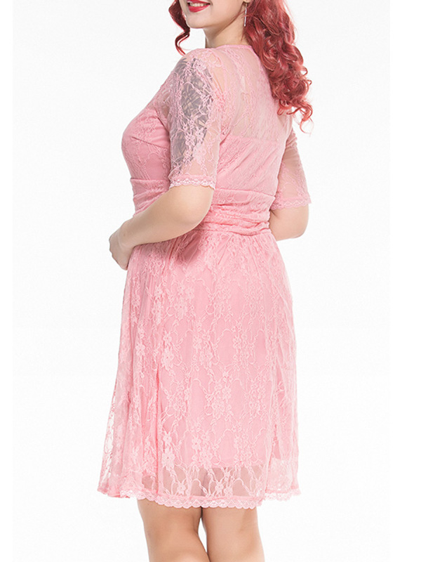 XL-8XL Plus Size Women Midi Dress Pink  