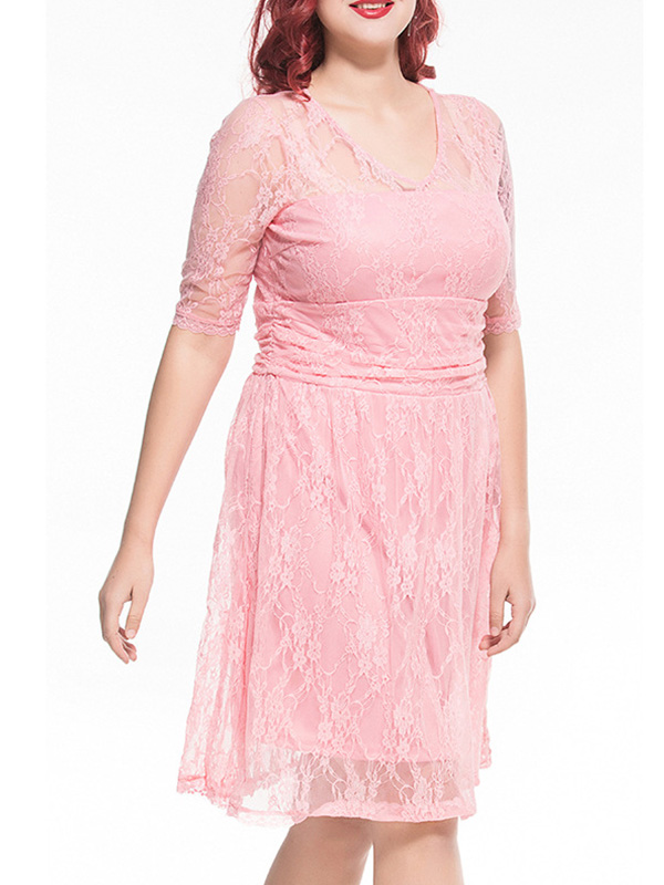 XL-8XL Plus Size Women Midi Dress Pink  