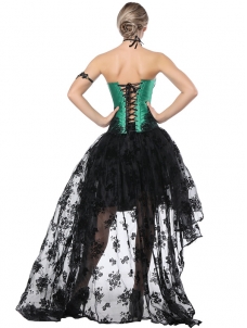 Court Lace Up Overbust Corset Dress Green