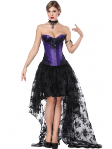 Court Lace Up Overbust Corset Dress Purple