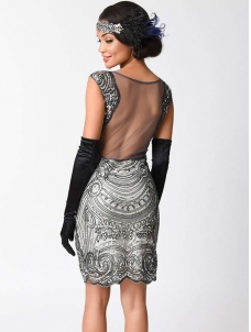 Elegant Cap Sleeve Backless Sequin Dresses Black