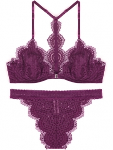 Elegent Two Piece Lingerie Set Purplish Red