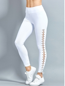 High Waist Lace Up Yoga Legging White
