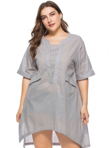 L-6XL Plus Size Women Dress Grey  