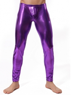 Men Fitness Vinyl Lingerie Pants Purple