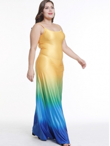 S-4XL Plus Size Women Maxi Dress Blue 