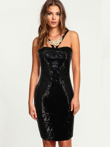 Sexy Spaghetti Strap Pencil Sequin Dresses 