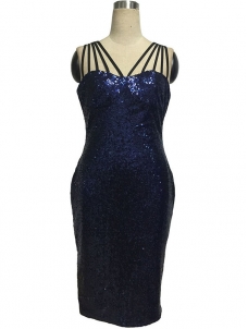 Sexy Spaghetti Strap Sequin Dresses Blue