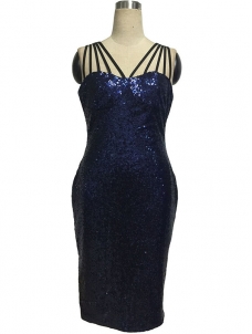 Sexy Spaghetti Strap Sequin Dresses Blue