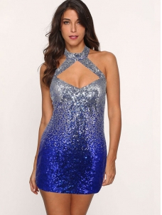 Sexy Spaghetti Strap Sequin Dresses Blue