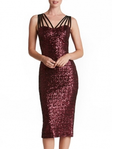 Sexy Spaghetti Strap Sequin Dresses Wine Red