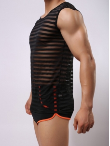 Sexy Transparent Men Tops Black