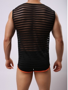 Sexy Transparent Men Tops Black