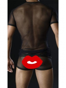 Sexy Transparent Men Tops Black