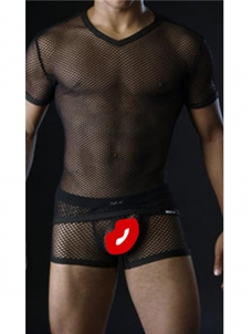 Sexy Transparent Men Tops Black