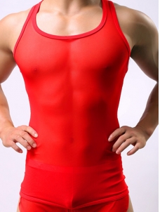 Sexy Transparent Men Tank Red