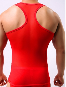 Sexy Transparent Men Tank Red