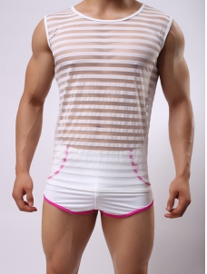 Sexy Transparent Men Tops White