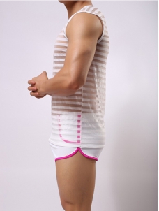 Sexy Transparent Men Tops White