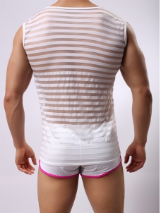 Sexy Transparent Men Tops White
