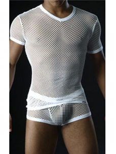 Sexy Transparent Men Tops White