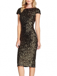 Short Sleeve Pencil Sequin Dresses Black