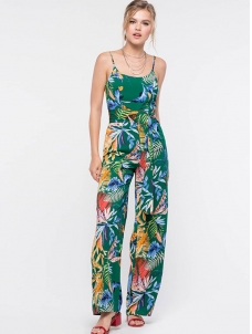 Spaghetti Strap Floral Overalls Jumpsuit
