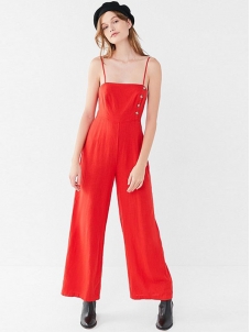 Spaghetti Strap High Waist Loose Overalls Jumpsuit