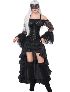 Spaghetti Strap Long Train Overbust Corset Dress