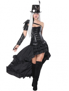 Steampunk Faux Leather Buckle Corset Dress 