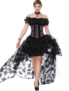 Transparent Lace Overbust Corset Dress Rose