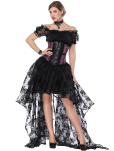 Transparent Lace Overbust Corset Dress Rose