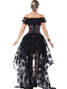Transparent Lace Overbust Corset Dress Rose