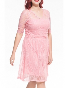 XL-8XL Plus Size Women Midi Dress Pink  