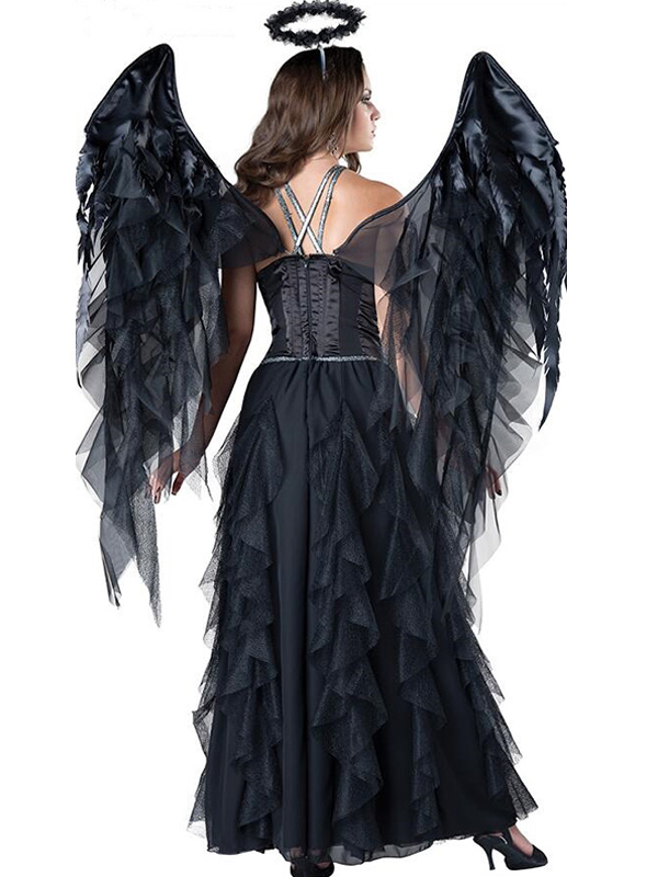  Halloween Dark Angel Black Dress with Wing