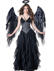  Halloween Dark Angel Black Dress with Wing