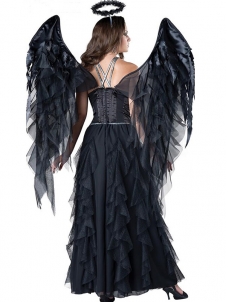  Halloween Dark Angel Black Dress with Wing