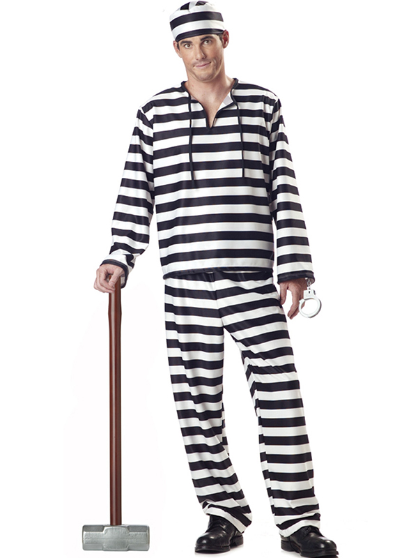 Men Stripe Prison Uniform Cosplay Costume