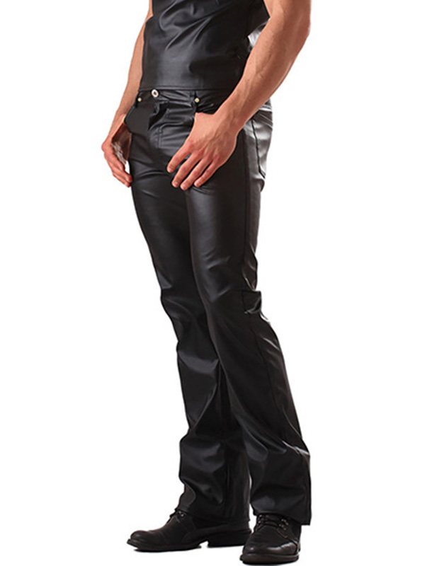 Men Wet Look Vinyl Leather Long Pants
