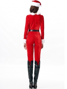 Red One Size Women Christmas Costume Sexy Jumpsuit With Hat 