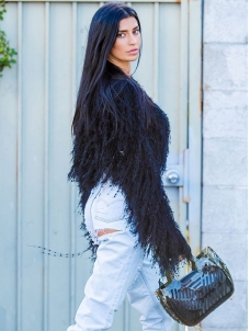 Women Fashion Knit Tassel Sweater Black