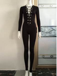 Deep V Neck Lace Up Jumpsuit Black