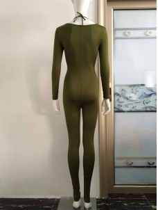 Deep V Neck Lace Up Jumpsuit Green